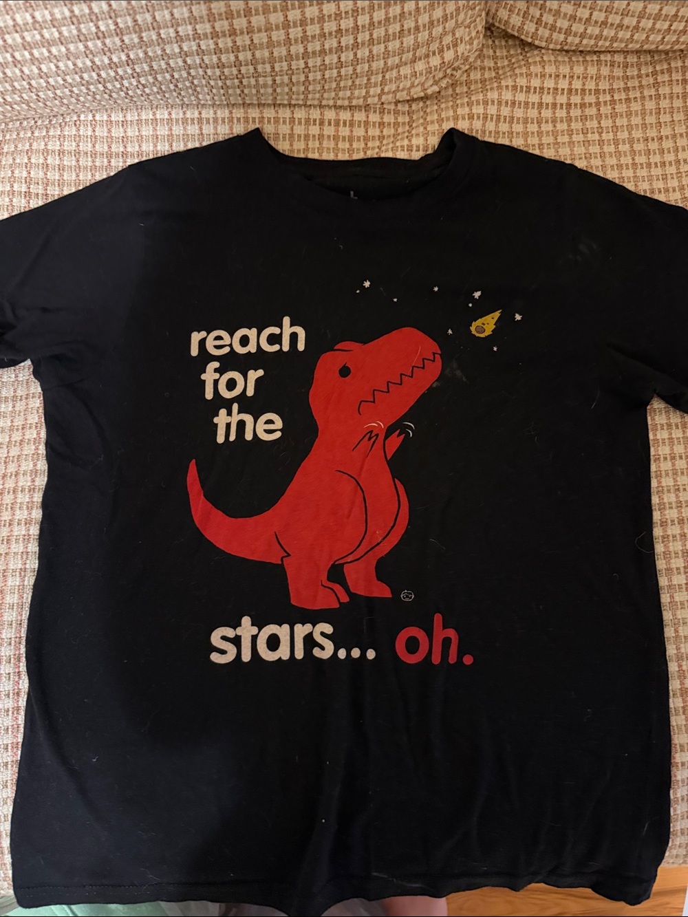 Kids Black Tee with Red Dino Graphic - Reach for the Stars